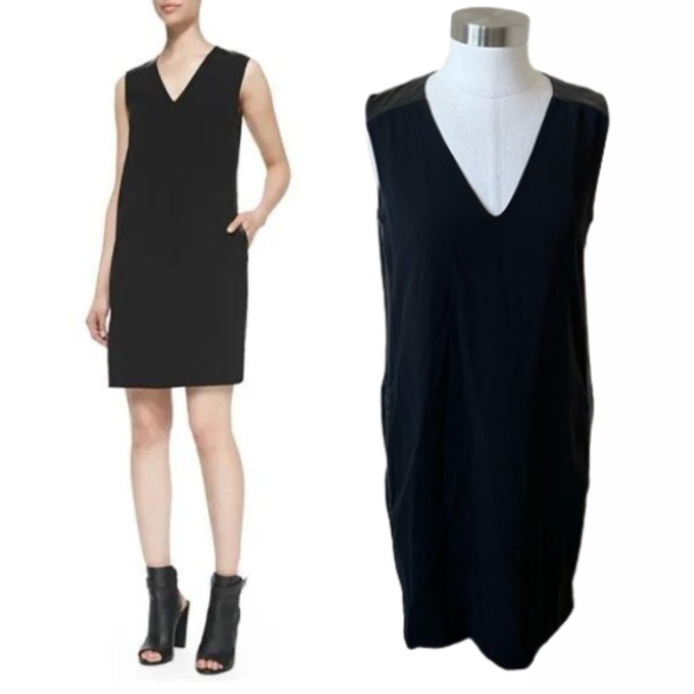 Vince Black Shift Dress with Leather Stripe Detail 17446
